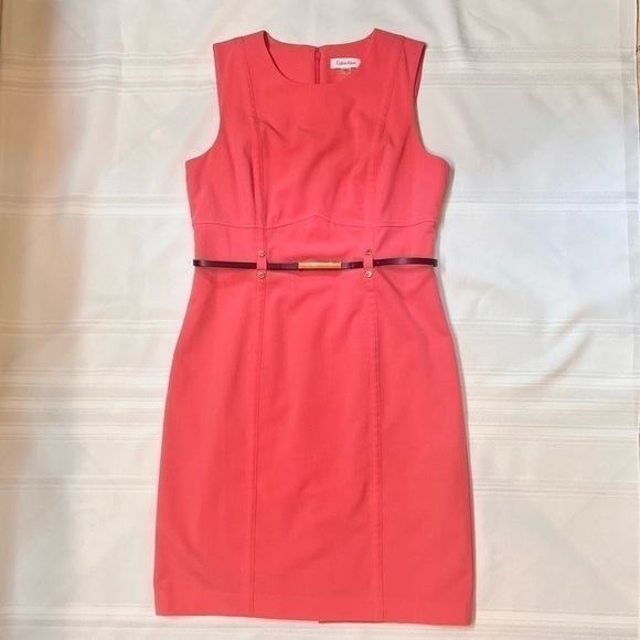 Calvin Klein Sheath Dress Sleeveless Belted Sz 10 EUC - Picture 4 of 14
